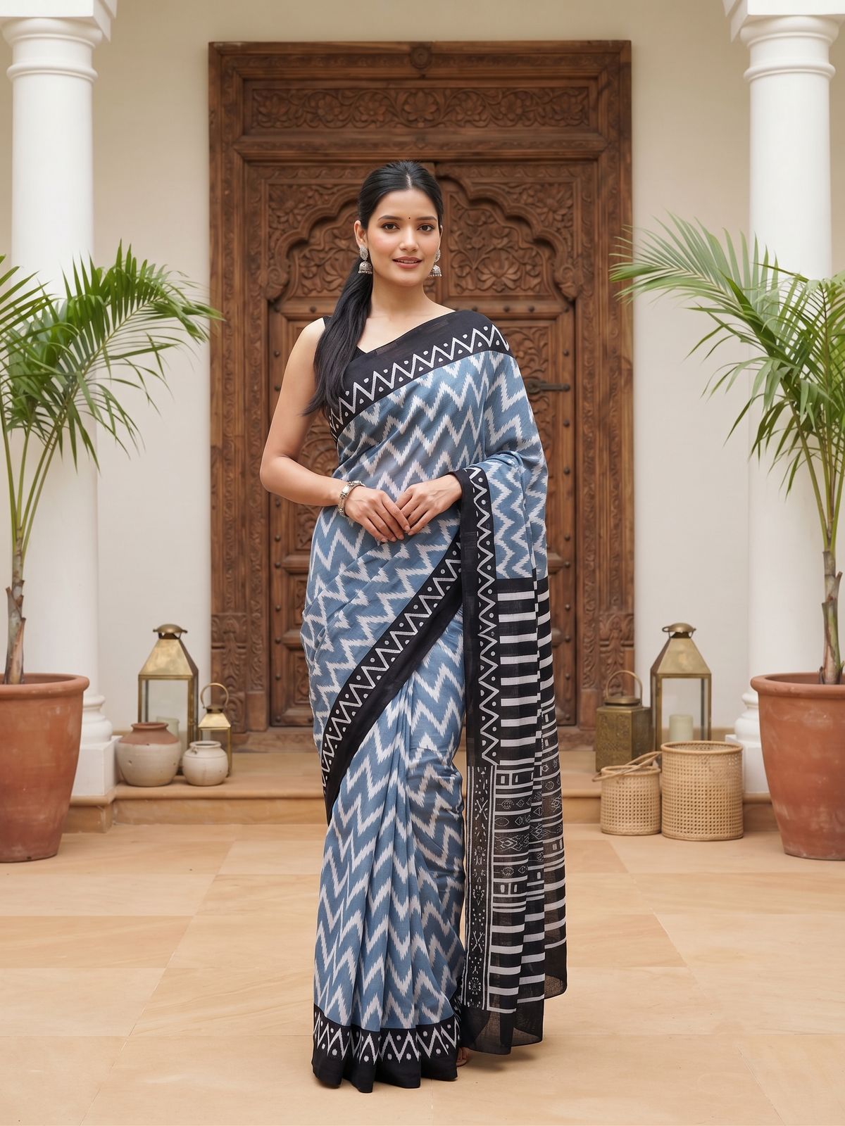 Elanvi Slate Blue Saree