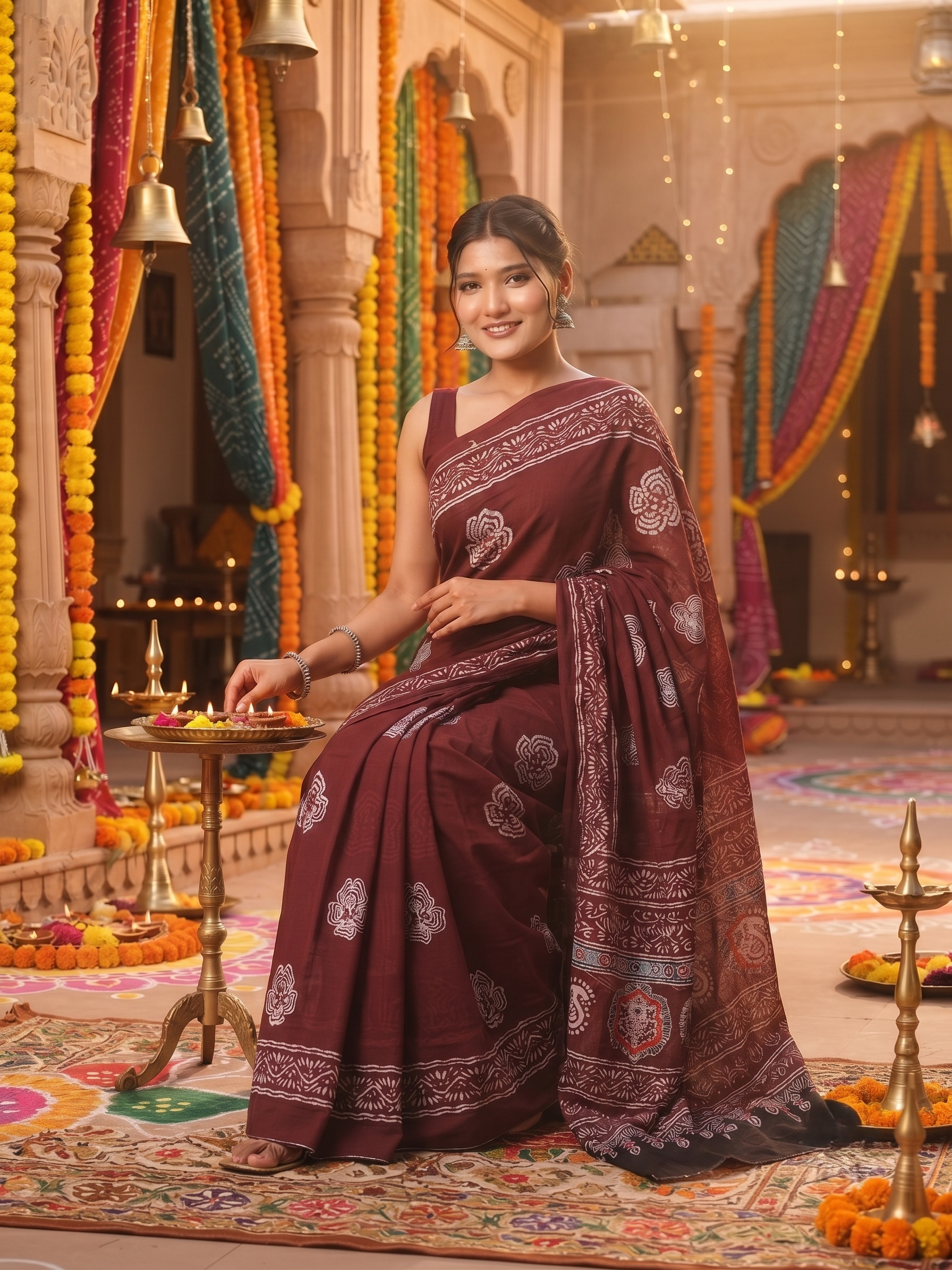 Burgundy Blossom Saree