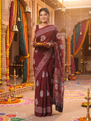 Burgundy Blossom Saree
