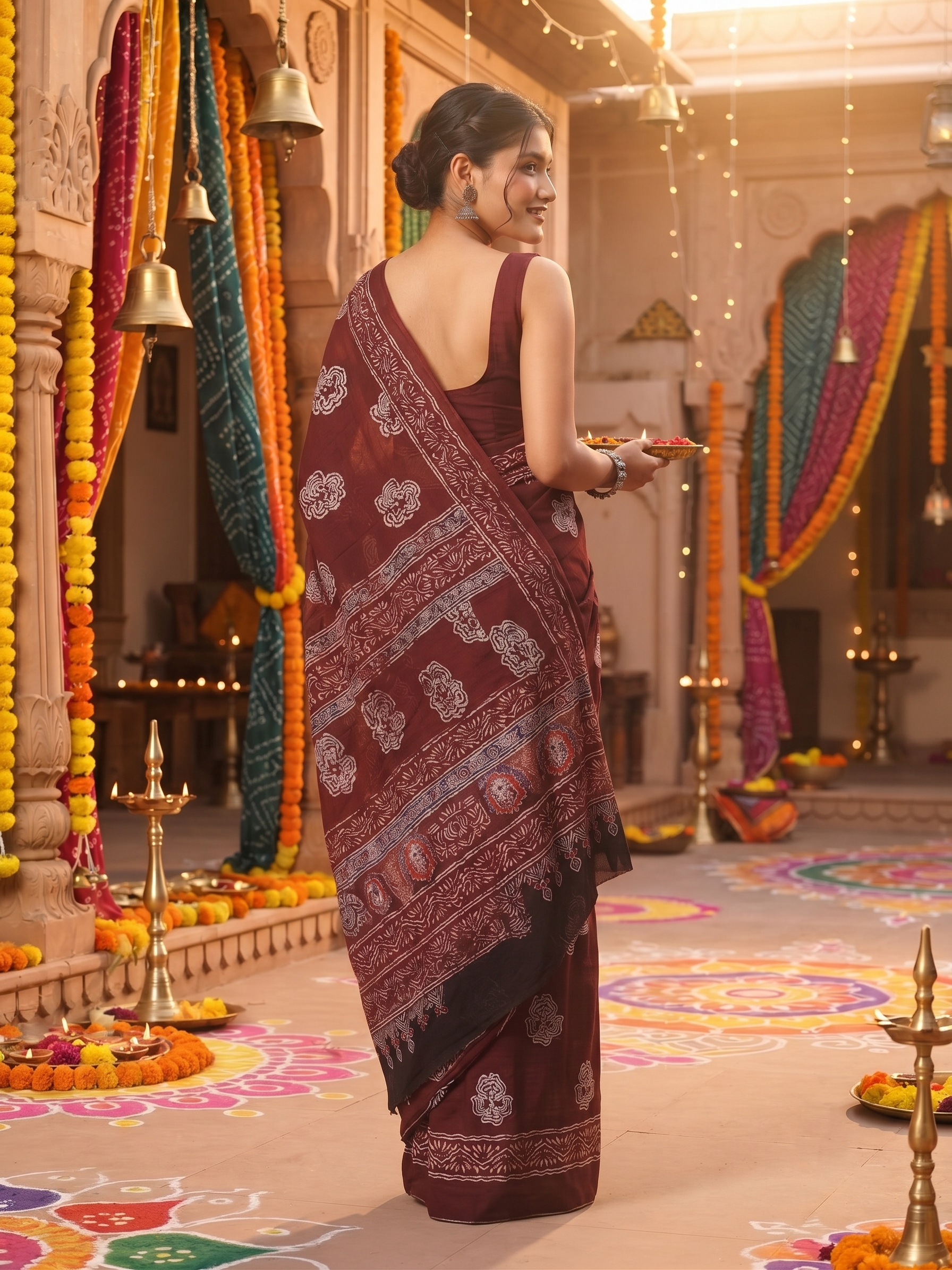 Burgundy Blossom Saree