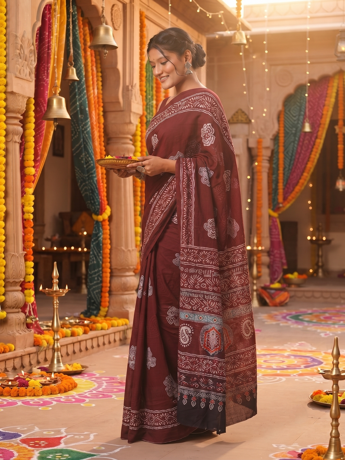 Burgundy Blossom Saree