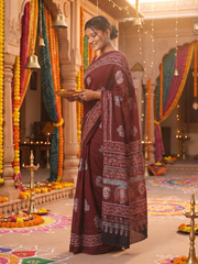 Burgundy Blossom Saree