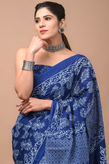 Exclusive Printed Pure Cotton Mulmul Saree With Blouse
