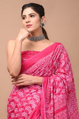 Exclusive Printed Pure Cotton Mulmul Saree With Blouse