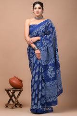 Exclusive Printed Pure Cotton Mulmul Saree With Blouse