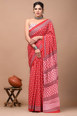 Exclusive Printed Pure Cotton Mulmul Saree With Blouse
