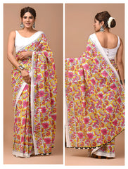 Exclusive Printed Pure Cotton Mulmul Saree With Blouse
