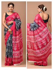 Exclusive Printed Pure Cotton Mulmul Saree With Blouse