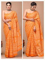 Exclusive Printed Pure Cotton Mulmul Saree With Blouse