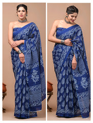 Exclusive Printed Pure Cotton Mulmul Saree With Blouse