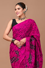 Exclusive Printed Pure Cotton Mulmul Saree With Blouse