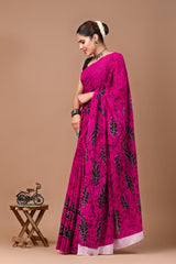 Exclusive Printed Pure Cotton Mulmul Saree With Blouse