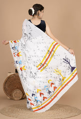 Exclusive Printed Pure Cotton Mulmul Saree With Blouse