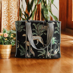 Handcrafted Jungle-Print Tote Bag for Indian Women – Eco-Friendly, Spacious & Stylish | Luxebyflavia | Hand Bag