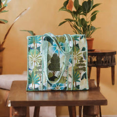 Handcrafted Tropical-Print Tote Bag for Indian Women – Eco-Friendly, Stylish & Spacious | Luxebyflavia | Hand Bag