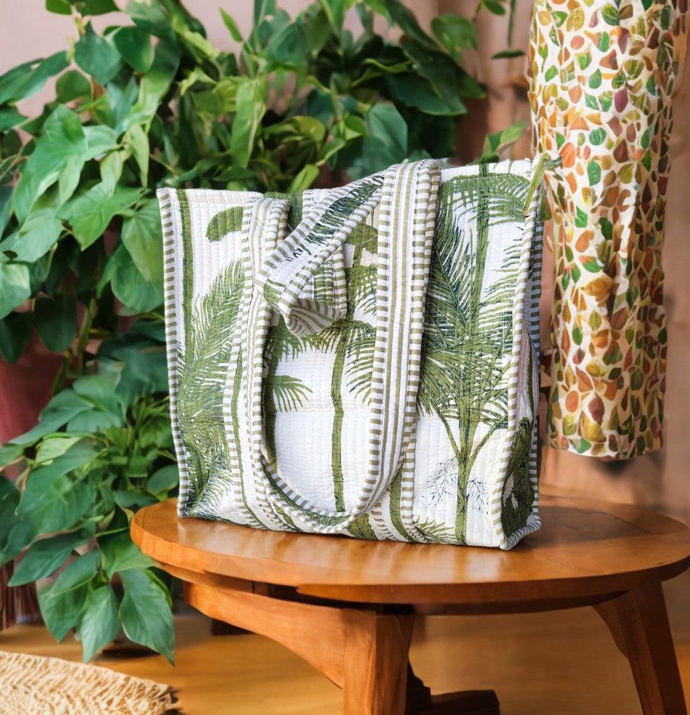 Handcrafted Tropical-Leaf Print Tote Bag – Spacious, Stylish & Eco-Friendly | Luxebyflavia | Hand Bag